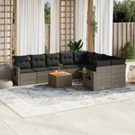vidaXL Salon de jardin avec coussins 10 Pièces gris résine tressée