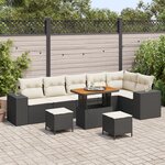Ensemble de canapé de jardin 9 pièces avec coussins en rotin poly noir acacia