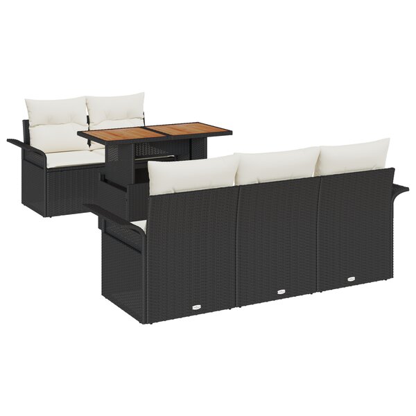 Ensemble de Canapé de Jardin vidaXL 6 Pièces avec Coussins Noir Rotin Synthétique