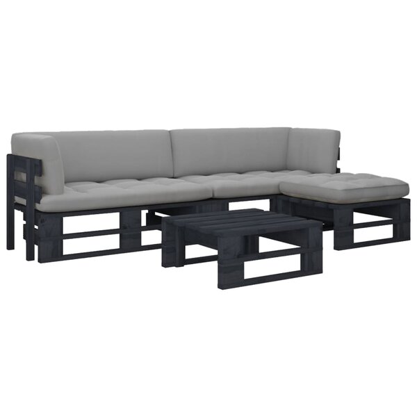 Salon de jardin meuble d'extérieur ensemble de mobilier palette 4 pièces avec coussins pin imprégné de noir 02_0018400