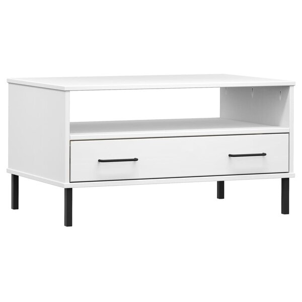 vidaXL Table basse avec pieds en métal Blanc 85x50x45 cm Bois OSLO