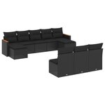 vidaXL Salon de jardin 10 Pièces avec coussins noir résine tressée