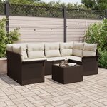 vidaXL Ensemble de canapé de jardin 7 pièces avec coussins Marron Poly Rotin