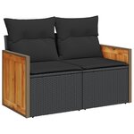 Ensemble de Canapés de Jardin 10 Pièces avec Coussins Rattan Poly Noir Acacia
