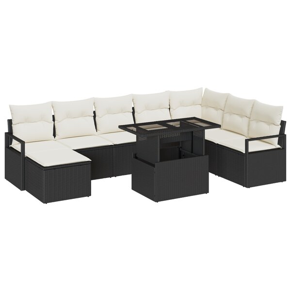 Ensemble de Canapés de Jardin de 9 Pièces avec Coussins Noir Poly Rattan