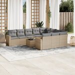 vidaXL Salon de jardin 11 Pièces avec coussins beige résine tressée