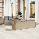 Ensemble de Canapé de Jardin 9 Pièces avec Coussins Beige Rotin PE Acacia