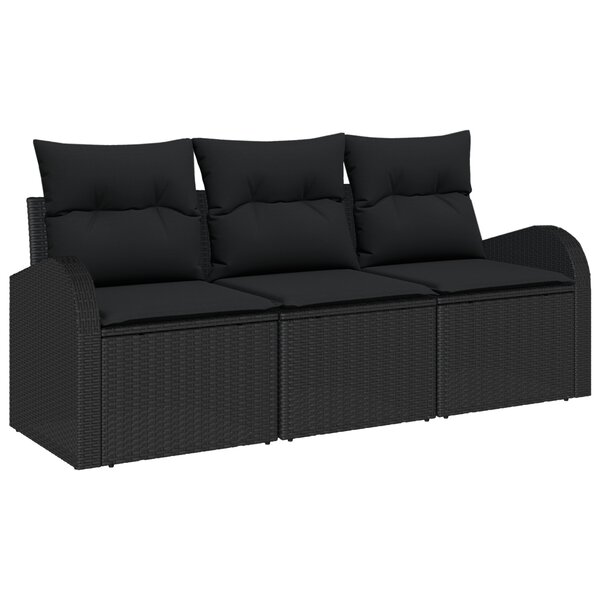 Ensemble de 3 canapés de jardin avec coussins noirs en poly rotin