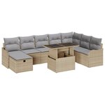 vidaXL Ensemble de canapé de jardin 9 pièces avec coussins Beige Poly Rattan