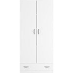 Armoire 2 portes battantes panneaux de particules + 1 tiroir - Décor blanc 78 x 38 x Hauteur 170 cm