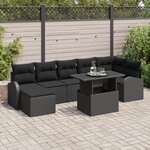 vidaXL Set de Canapés de Jardin 8 Pièces avec Coussins Noir Poly Rattan