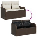 Ensemble de canapé de jardin 7 pièces avec coussins marron en poly rotin