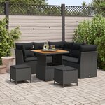 Ensemble de Canapé de Jardin 8 Pièces avec Coussins Noir Rotin Poly Acacia