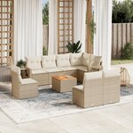 vidaXL Salon de jardin avec coussins 9 Pièces beige résine tressée