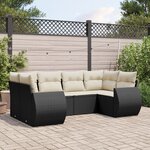 vidaXL Salon de jardin 6 Pièces avec coussins noir résine tressée