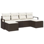 Ensemble de Canapés de Jardin 6 Pièces avec Coussins Marron Poly Rotin