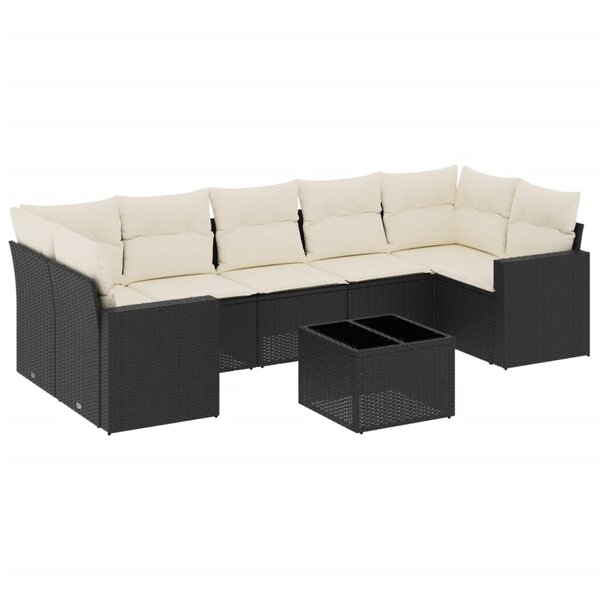 vidaXL Salon de jardin 8 Pièces avec coussins noir résine tressée