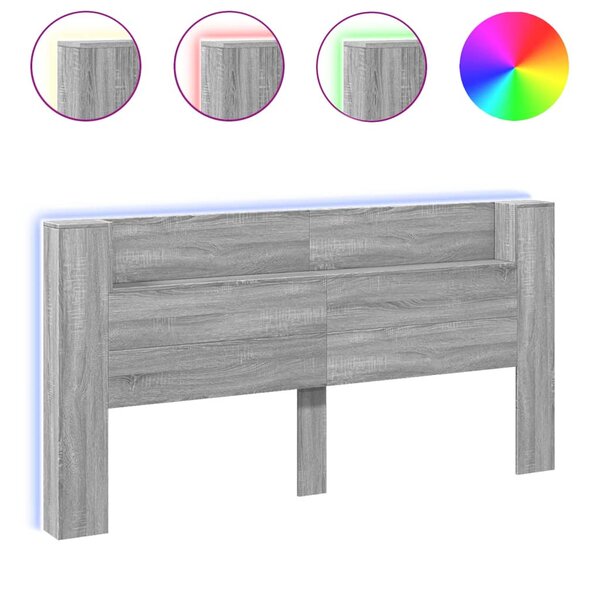 vidaXL Armoire tête de lit avec LED sonoma gris 200x16 5x103 5 cm