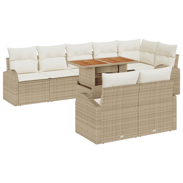 vidaXL Set de Canapé de Jardin de 9 Pièces avec Coussins Beige Poly Rotin