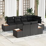 Set de Canapés de Jardin vidaXL 7 pièces avec Coussins Noir Poly Rotin Acacia