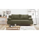 Banquette convertible 3 places MIKA - Velours côtelé vert kaki - Coffre de rangement - 192 x 84 x 93 cm
