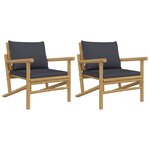 vidaXL Chaises de jardin lot de 2 avec coussins gris foncé bambou