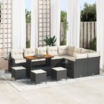 Ensemble de Canapé de Jardin 13 Pièces Avec Coussins Noir Poly Rattan Acacia