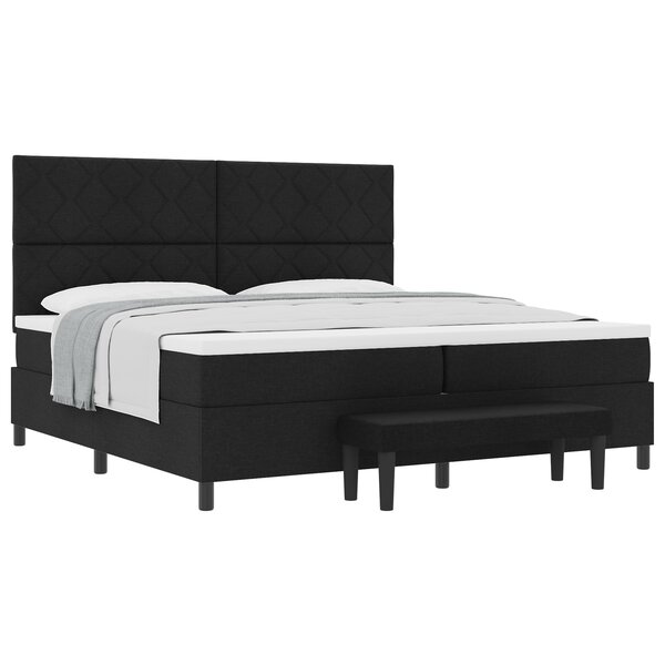 vidaXL Lit Box Spring avec Matelas et Banc Noir 200x200 cm Tissu