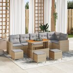 Ensemble de Canapé de Jardin 10 Pièces avec Coussins Beige Poly Rattan Acacia