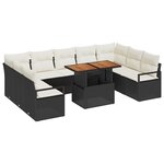 Ensemble de canapé de jardin vidaXL 10 pièces avec coussins noir poly rattan acacia
