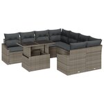 vidaXL Set de 9 pièces de canapé de jardin avec coussins gris en poly rattan