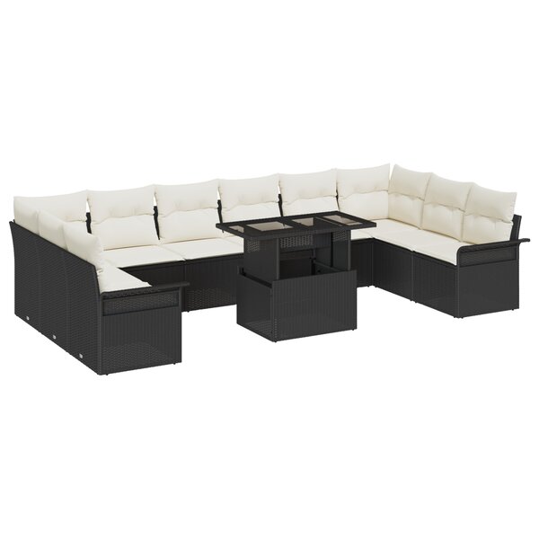 vidaXL Ensemble de canapé de jardin 11 pièces avec coussins en rotin poly noir