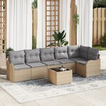 Set de Canapé de Jardin 7 Pièces avec Coussins Noir Poly Rattan