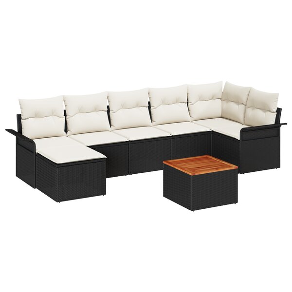Set de Canapé de Jardin de 8 Pièces avec Coussins Noir Rattan Poly Acacia