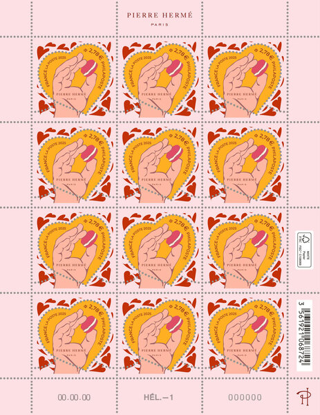 Feuille 12 timbres Coeur - Pierre Hermé Paris - 100g - Lettre verte