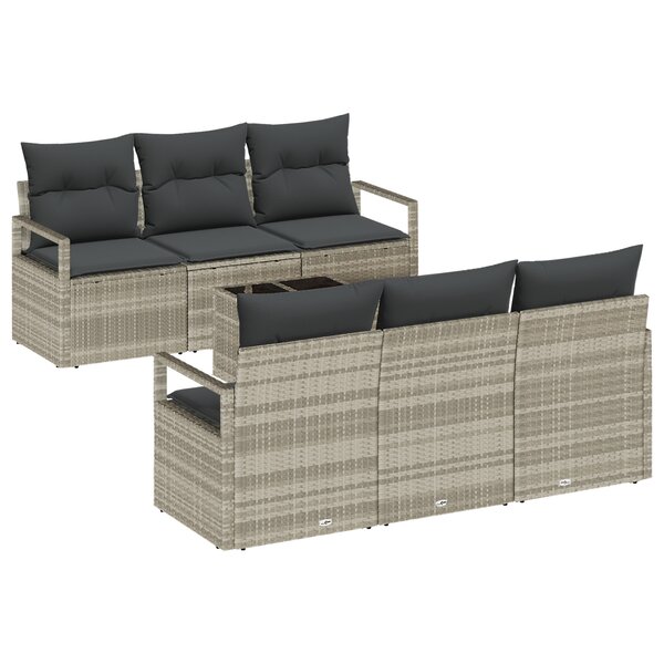 Ensemble de Canapés de Jardin 7 Pièces avec Coussins Gris Clair Poly Rotin