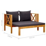 vidaXL Banc de jardin 2 places et coussins 122 cm Bois d'acacia massif