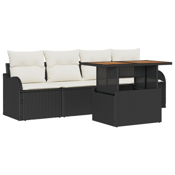 Ensemble de canapé de jardin 5 pièces avec coussins Noir Rotin Synthétique Acacia