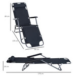 Chaise longue pliable bain de soleil transat de relaxation dossier inclinable avec repose-pied polyester oxford noir