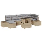 vidaXL Ensemble de canapé de jardin 8 pièces avec coussins en poly rotin beige