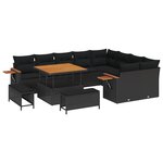 Ensemble de Canapés de Jardin de 12 Pièces avec Coussins en Poly Rattan Noir Acacia