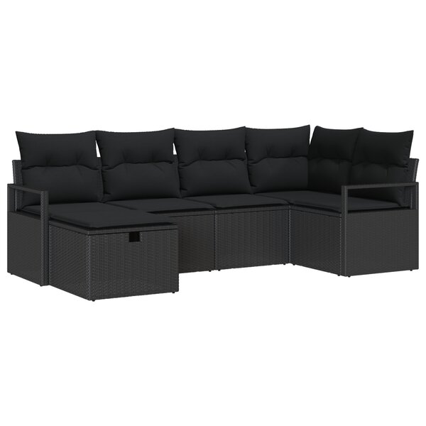 Set de canapé de jardin vidaXL 6 pièces avec coussins en rattan poly noir
