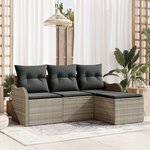Ensemble de Canapé de Jardin 4 Pièces avec Coussins Gris Clair en Poly Rattan