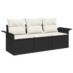 vidaXL Ensemble de canapé de jardin 3 pièces avec coussins en rotin poly noir