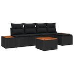 vidaXL Ensemble de canapé de jardin 6 pièces avec coussins Noir Poly Rotin Acacia