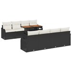 Canapé jardin 9 pièces avec coussins Noir Poly Rattan