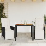 vidaXL Ensemble de bistro 3 Pièces avec coussins noir résine tressée