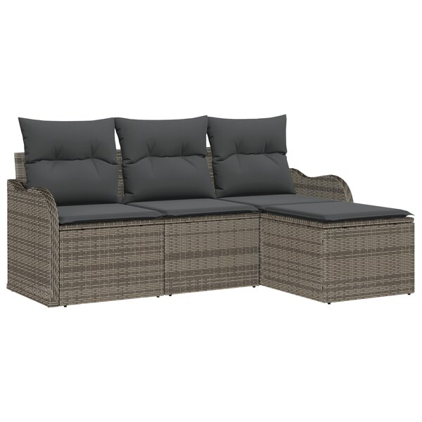 Ensemble de Canapé de Jardin 4 Pièces avec Coussins Gris Poly Rattan
