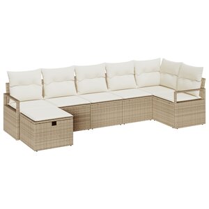 Set de canapé de jardin vidaXL 7 pièces avec coussins beige poly rotin