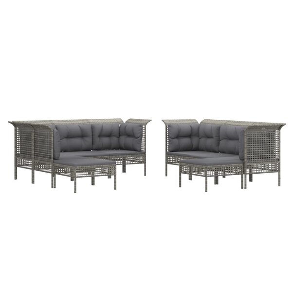 Salon de jardin meuble d'extérieur ensemble de mobilier 9 pièces avec coussins gris résine tressée 02_0018031